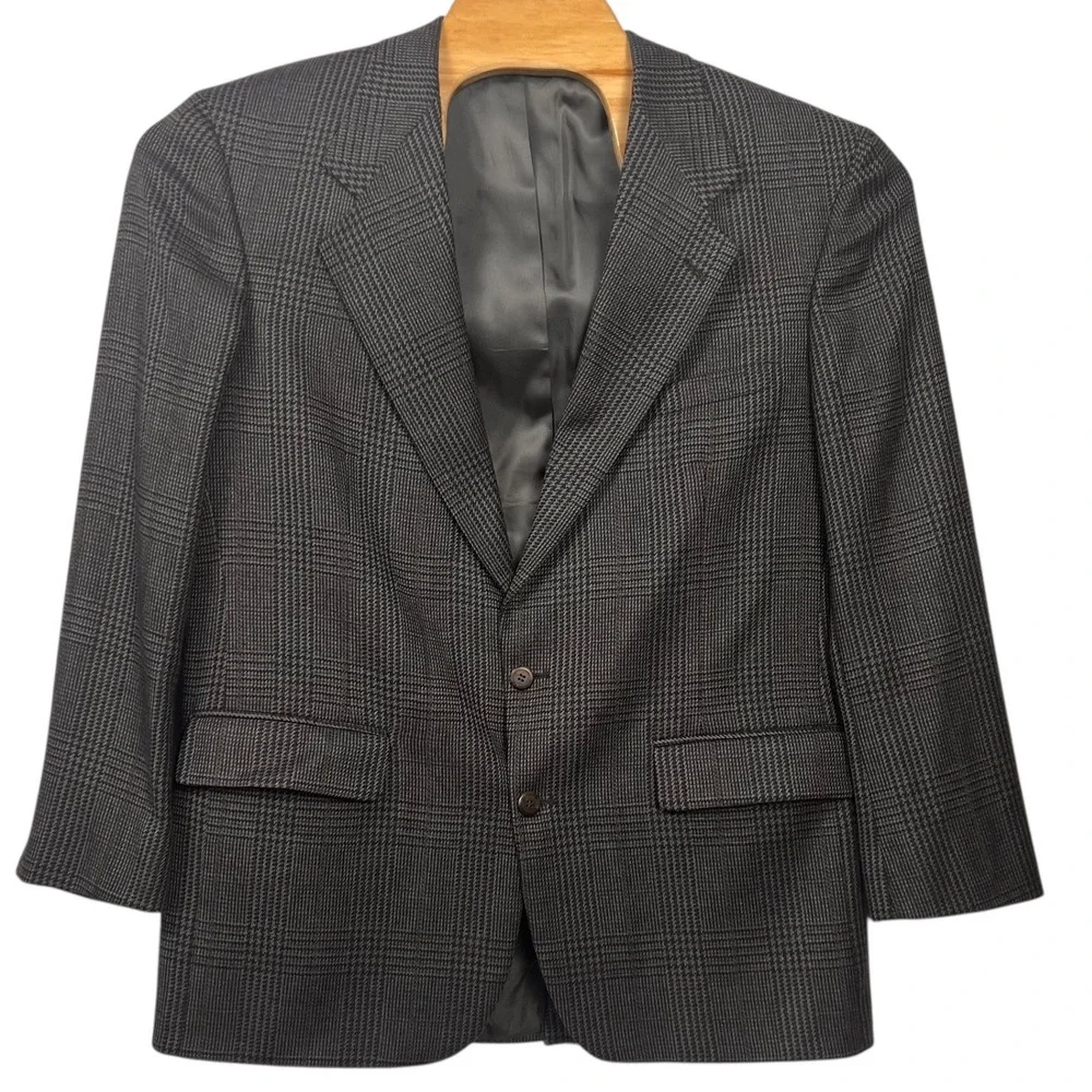 Vintage Hastings Pure Wool Sports Coat Plaid Charcoal Gray 2 Button 42L